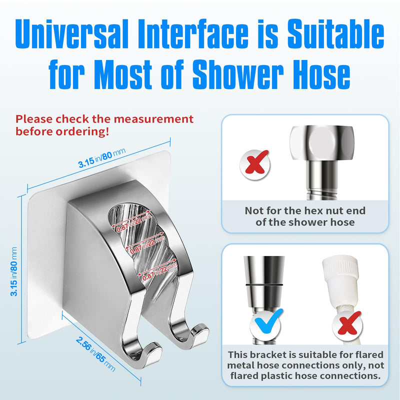 JONKEAN Chrome Handheld Shower Head Holder with 2 Hanger Hooks, Strong Adhesive Shower Head Holder, Adjustable Shower Wand Holder Wall Mount, Bathroom Waterproof Shower Handle Holder No Drill Need 1 Pack