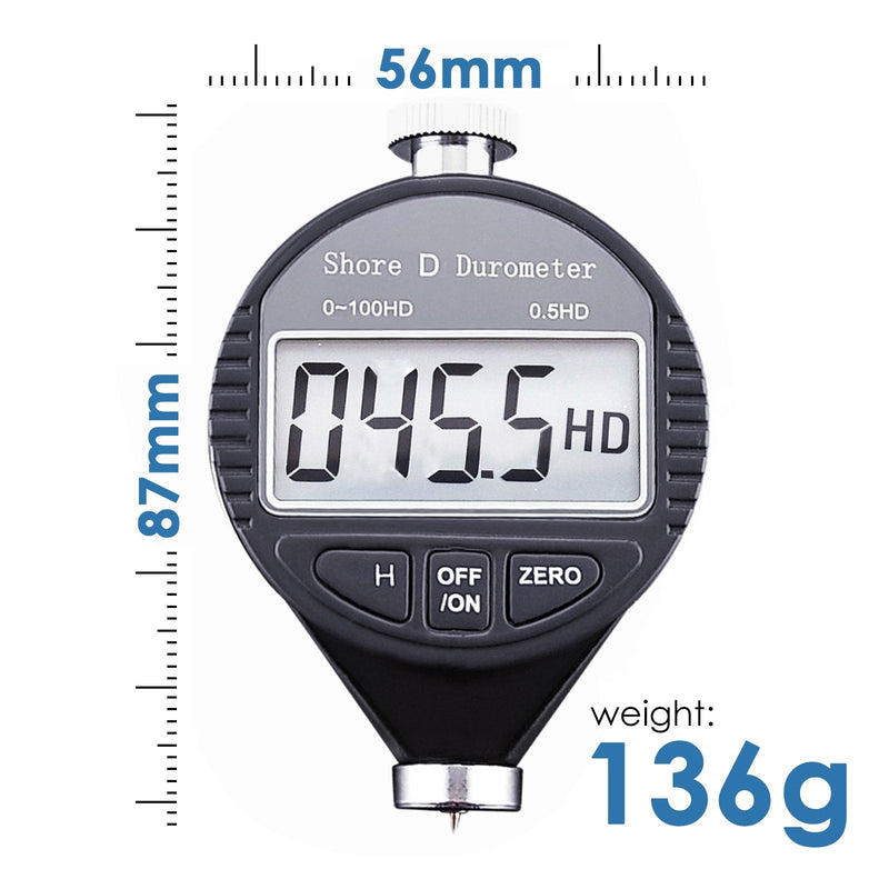 Shore D Rubber Hardness Meter, Digital Hardness Tester 0-100HD Hardness Durometer Tester with Large LCD Display Durometer Scale for Rubber, Tire, Plastic, Thermal Plastic, Flooring, and Bowling Ball
