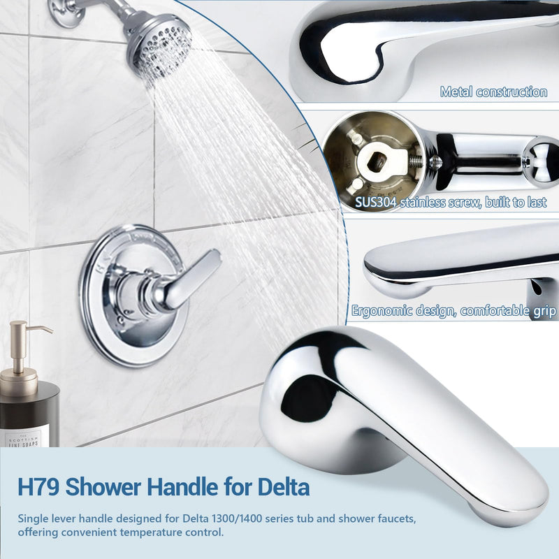 H79 Single Metal Lever Handle Kit for Delta, Compatible with 1300/1400 Series Tub and Shower Faucets, Bathroom Faucet Replacement Accessories, Chrome