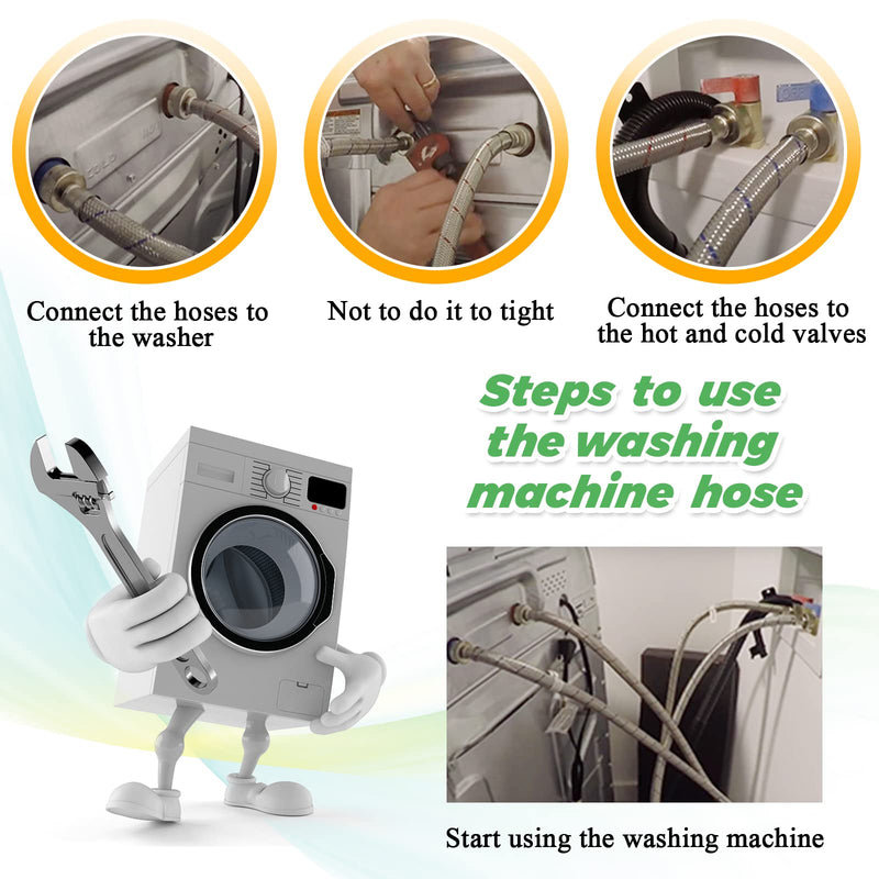 6Ft Stainless Steel Washing Machine Hoses- Burst Proof Washer Supply Lines 6Ft Washer Hoses Universal for All Washer Water Supply Lines by Techecook- 2Pcs Hot and Cold Water lines- 10 Years Guarantee
