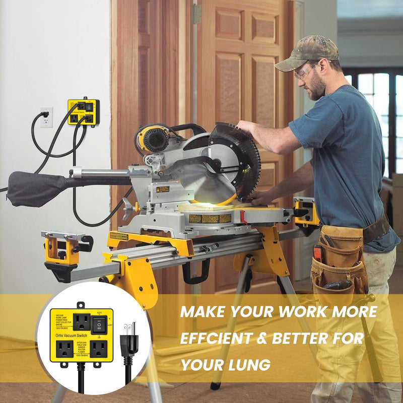 Automatic Vacuum Switch, Ortis Vacuum Switch for More Power Tools, Delay Vacuum On/Off to Prevent Circuit Overload and Tripping, Keep Your Workplace Cleaner, Better for Your Lung Yellow