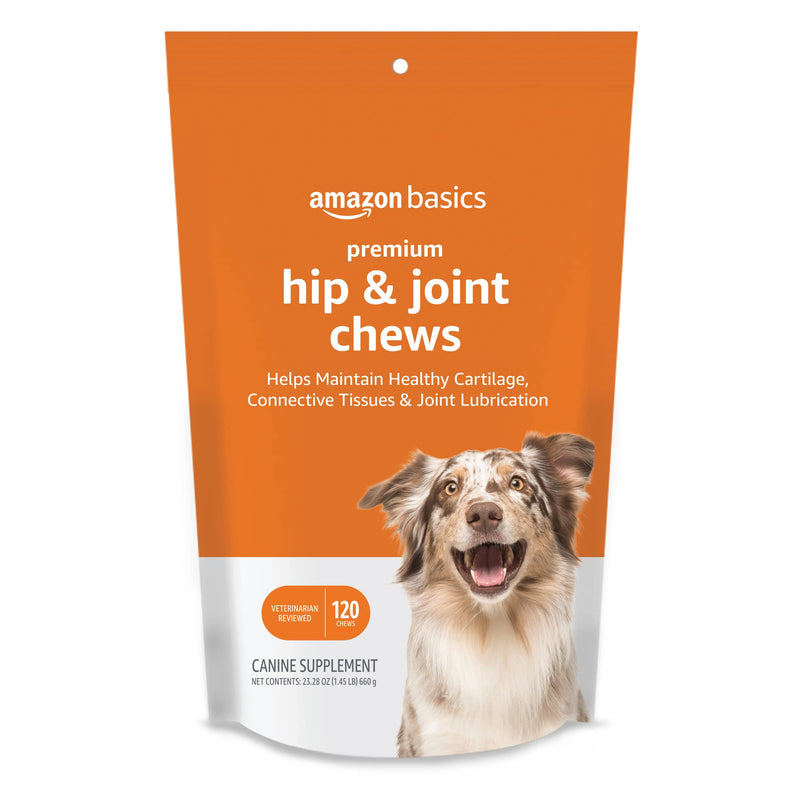 Amazon Basics Premium Dog Hip & Joint Supplement Chews with EPA and DHA, 120 Count (Previously Solimo) 120 Count (Pack of 1)