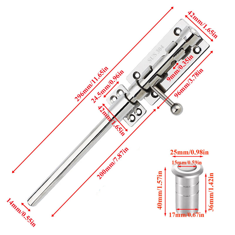Gate Latch 304 Stainless Steel Slide Bolt Latch Heavy Duty Rustproof Barrel Bolt Latch Thickened Solid Outdoor Gate Lock Door Hardware for Shed Fence Trailer Silver 12 Inch