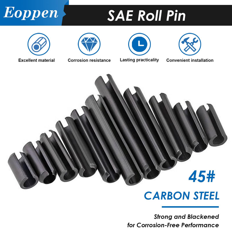230Pcs SAE Roll Pin Assortment Set - Slotted Spring Pins Steel Split Expansion Pin 10 Sizes 1/16 5/64 3/32 1/8 5/32 3/16 7/32 1/4 5/16 3/8 Inch for Home Improvement Automotive Repair