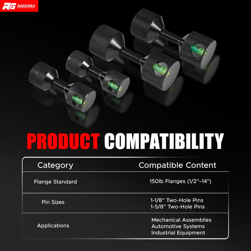4 Pcs Flange Two Hole Pins, 1-1/8" & 1-5/8" Two Hole Hardware Pins with Built-in Level, 6061 Aluminum Detachable Double Hole Flange Pins for Pipe Fitting, Black