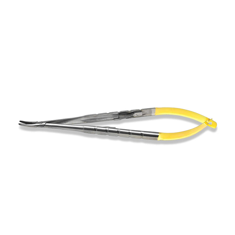Cynamed TC Castroviejo Micro Needle/Suture Holder Driver with Tungsten Carbide Inserts and Gold Ends - Premium Grade Instrument (5.5 in. Curved Jaws) 5.5 in. Curved Jaws