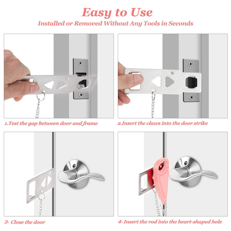 AceMining Portable Door Lock Home Security Door Locker Travel Lockdown Locks for Additional Safety and Privacy Perfect for Traveling Hotel Home Apartment College-Pink(1 Pack) 1 Pack