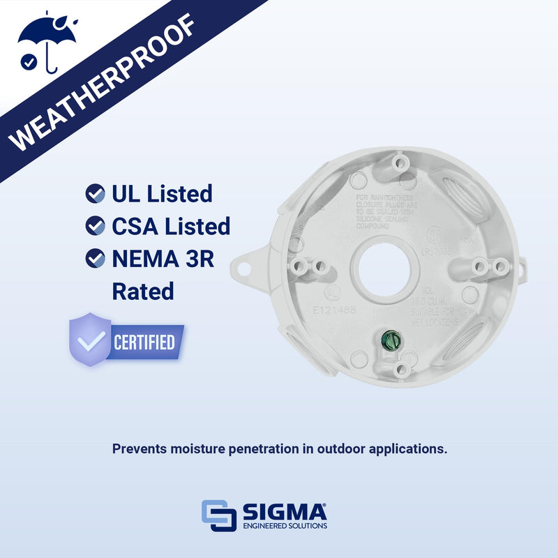Sigma Engineered Solutions, White Sigma Electric 143854WH 1/2-Inch 5 Hole Round Box 1 Count (Pack of 1)