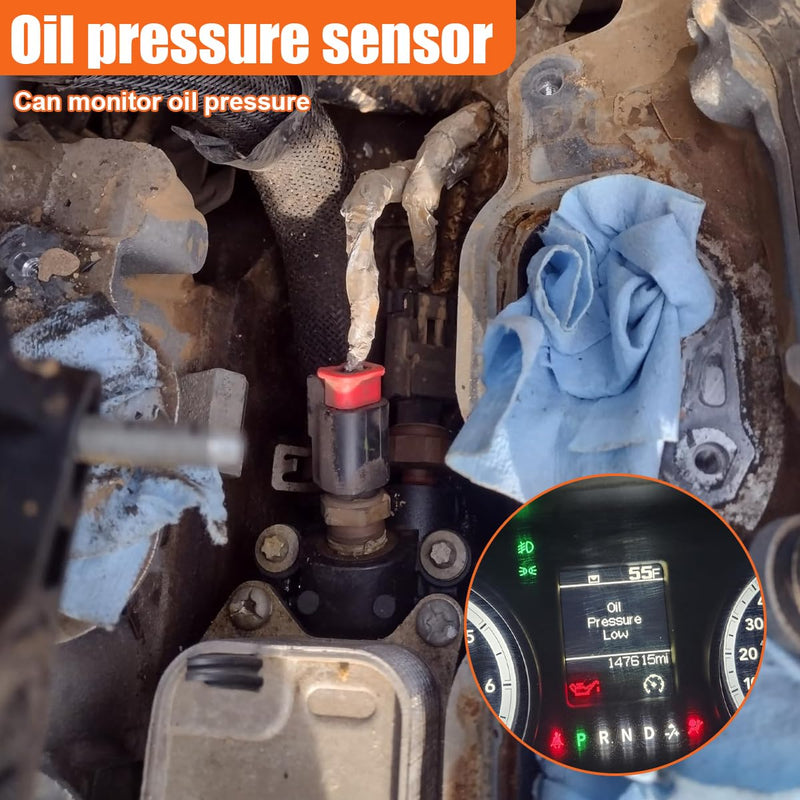 Engine Oil Pressure Sensor Sender Switch, Transmission Oil Sending Unit Socket Replace OEM #5149064AA, 5149062AA, 56028807AB, Fit for Chrysler, Dodge, Ram (Black) Black