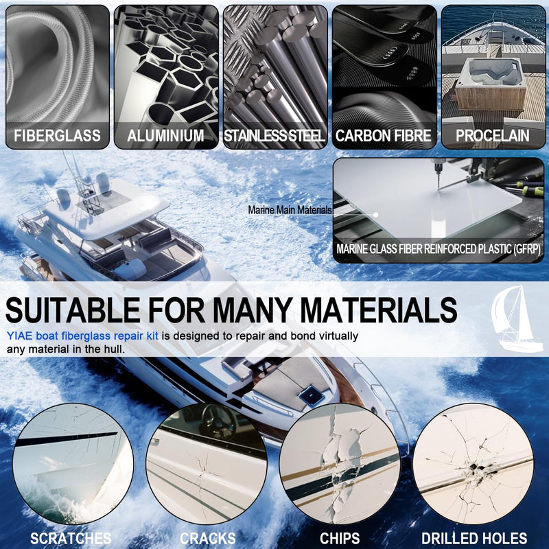 Marine Fiberglass Repair Kit for Boats Pro Gel Coat & Epoxy Resin to Fix Holes, Chips, Deep Cracks on Kayaks, Sailboats | DIY Fiberglass Boat Repair with Color Match and Fast Cure 200g