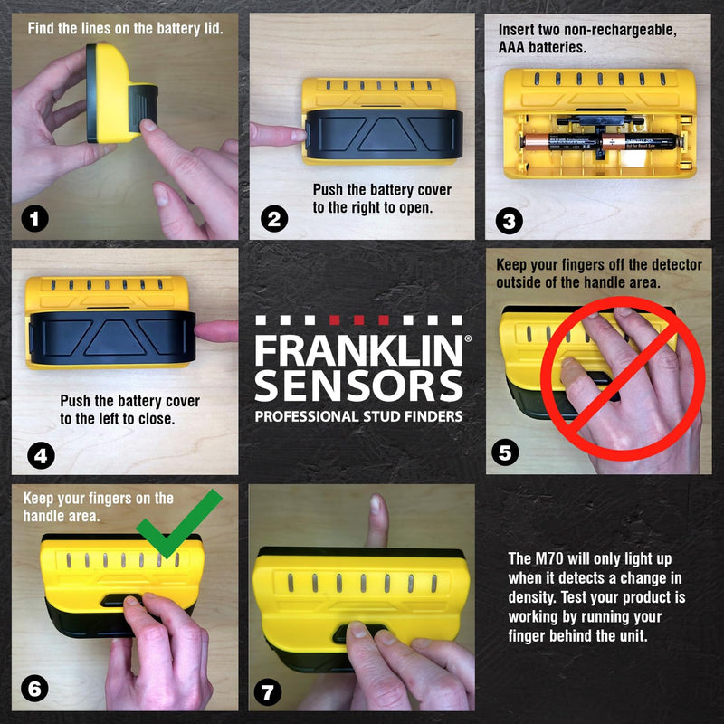 Franklin Sensors ProSensor M70 Stud Finder with 7-Sensors, Wood & Metal Stud Detector/Wall Scanner, Made in The USA Yellow