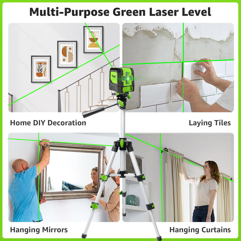 HUEPAR Laser Level, 100ft Self-Leveling Green Cross Line Laser for Picture Hanging, Tile, Decoration & DIY Indoor Construction – 360° Magnetic Base & Battery Included 9011G Green Laser Level