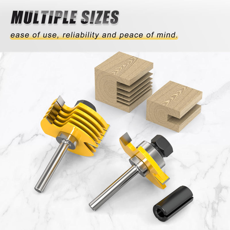 MEANLIN 1/4" Shank Slot Cutter Router Bit Set with Router Collett, 6 Size Cutting Thick: 5/64", 3/32", 1/8", 5/32", 3/16", 1/4"