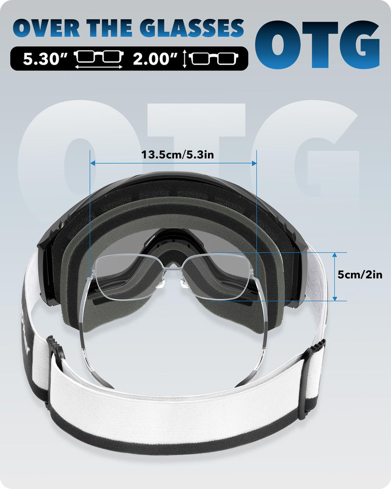 findway OTG Ski Goggles - Over Glasses Snow Snowboard Goggles for Men Women Adult & Youth - Anti-Fog 100% UV Protection Black Frame-revo Gold -Vlt-10%