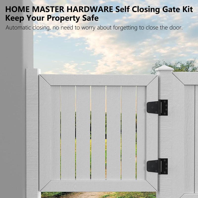 HOME MASTER HARDWARE Self-Closing Spring Gate Hinge 3-1/2" Heavy Duty Automatic T Hinges Steel Black Finish with Screws 2-Pack for Wood Fence Gate Vinyl Shed Door 3-1/2 Inch 2Pack - Black