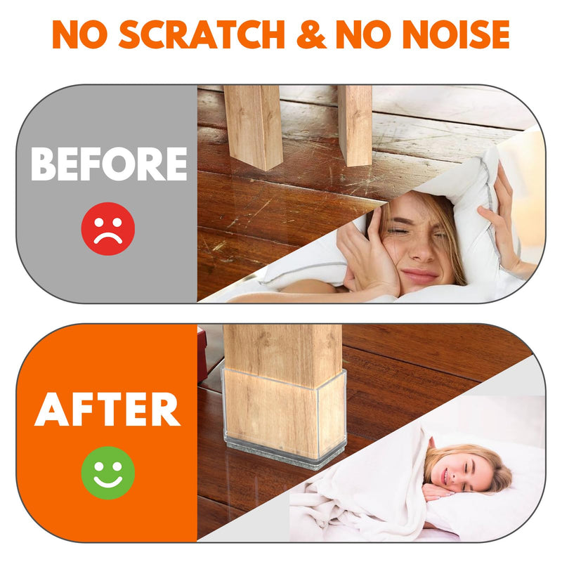 Rectangle Chair Leg Protectors for Hardwood Floors,16 PCS Silicone Covers to Protect Wood Tile Floors Felt Pads Furniture Leg Caps Reduce Noise. Easy to Move.(Clear,0.75 x 1 Inch,Rectangular) Clear (0.75 x 1")Rectangle