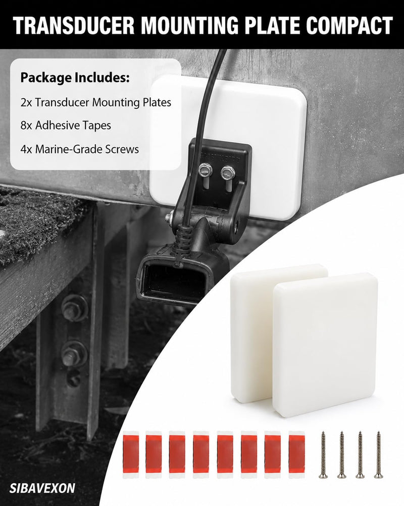 2 Pack Boat Transducer Mounting Boards, White, 4.5x3.5x0.75 in | Includes 8 adhesive tapes and 4 screws; compact transom saver for kayaks, jet skis, fish finder and sonar setups