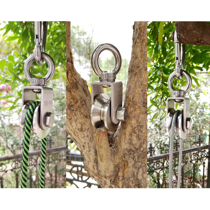 Heyous 1-Pack V Type Swivel Pulley 304 Stainless Steel Duplex Bearing Super-Silent Detachable 360 Degree Rotation Heavy Duty Traction Wheel V Type Slot