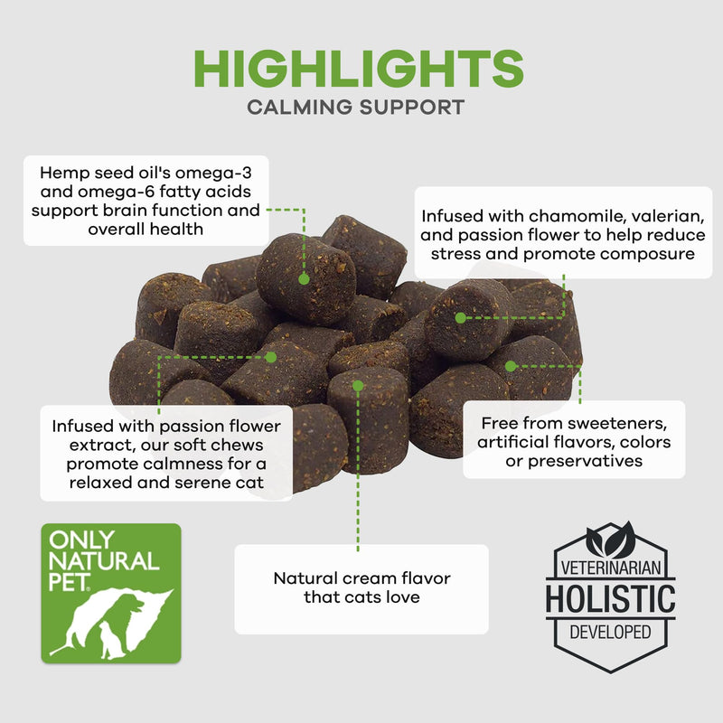 Only Natural Pet Calming Hemp Soft Chews - Relaxation Composure Sedative Tranquilizer Treats for Cat Stress Reduction w/Soothing Botanicals Supports Sleep Aid Quiet Travel Chill Vet Visit - 60 Count - PawsPlanet Australia