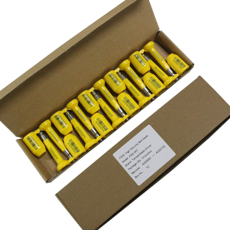 ISO 17712 and C-TPAT Certified High Security Bolt Seals for Cargo Containers, Trucks, Railways, Wagons, and Trailers (10-Pack, Yellow, Unique Barcode, Model HSS-007) 10