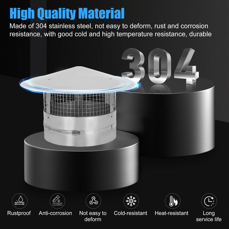 8Inch Chimney Cap,8 Inch Adjustable Stainless Steel Chimney Cap,304 Steel Round Rain Cover with Mesh Screen,Universal Cone Top Roof Cap for Wood/Oil Stove Vent,Weatherproof & Easy Installation,Silver Silver 8 INCH