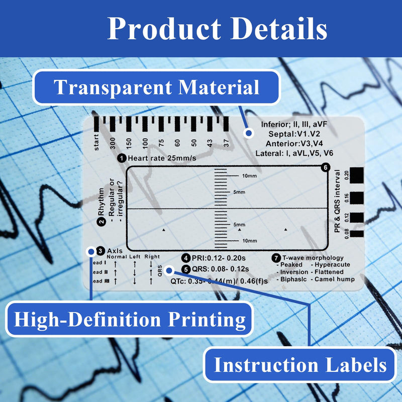 20 Pcs ECG 7 Step Ruler, Transparent EKG Calipers Ruler for ECG/EKG Interpretation, Plastic EKG Card, Portable ECG/EKG Rhythm Pocket Card Measuring Tool, Follows 7 Step Plan