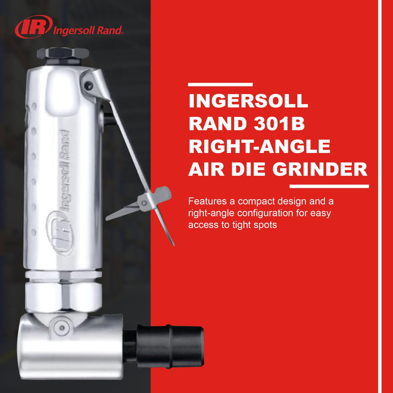 Ingersoll Rand 301B Air Die Grinder – 1/4", Right Angle, 21,000 RPM, Ball Bearing Construction, Safety Lock, Aluminum Housing, Lightweight Power Tool, Black Metal Housing 301B - Air Angle Die Grinder