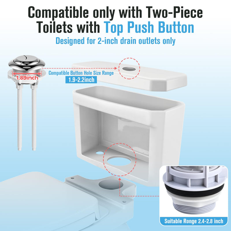 2-Inch Dual Flush Valve & Fill Valve Replacement Kit for 2-Piece Toilets, Complete Toilet Repair Kit Inside Tank with Push Button, Gasket & Bolts, Compatible with Glacier Bay, Toto & American Standard 2 inch