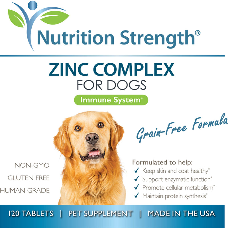 Nutrition Strength Zinc for Dogs to Support Healthy Skin & Coat, Promote Normal Growth, Balanced Immune Function & Cellular Metabolism, with Biotin, Folate, Selenium & Vitamin E, 120 Chewable Tablets - PawsPlanet Australia