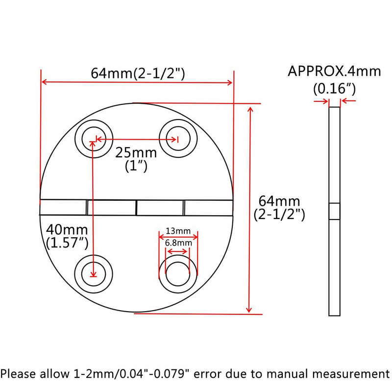 2Pieces of Marine Grade CAST Solid 316 Stainless Steel Mirror Polished Door /Cabinet Round Hinge Dia.2-1/2" (64mm) for Boat, RVs