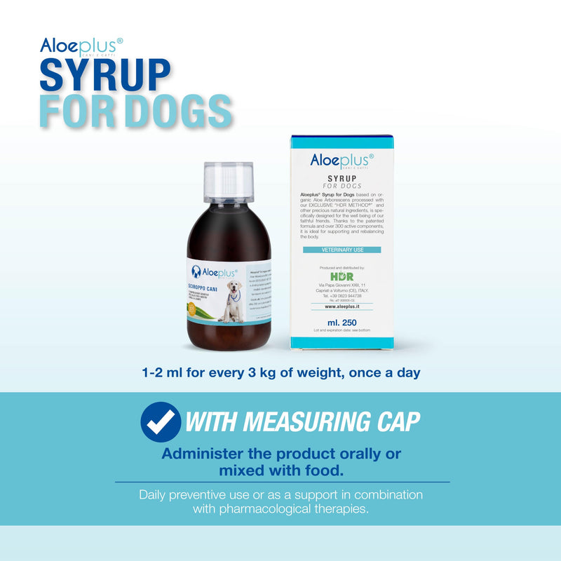Dog Syrup 150ml - Complementary Energy and detoxifying Food Based on Organic Aloe Arborescens, Strengthens Natural defenses, Ideal as a Tonic for Senior Dogs and Puppies.