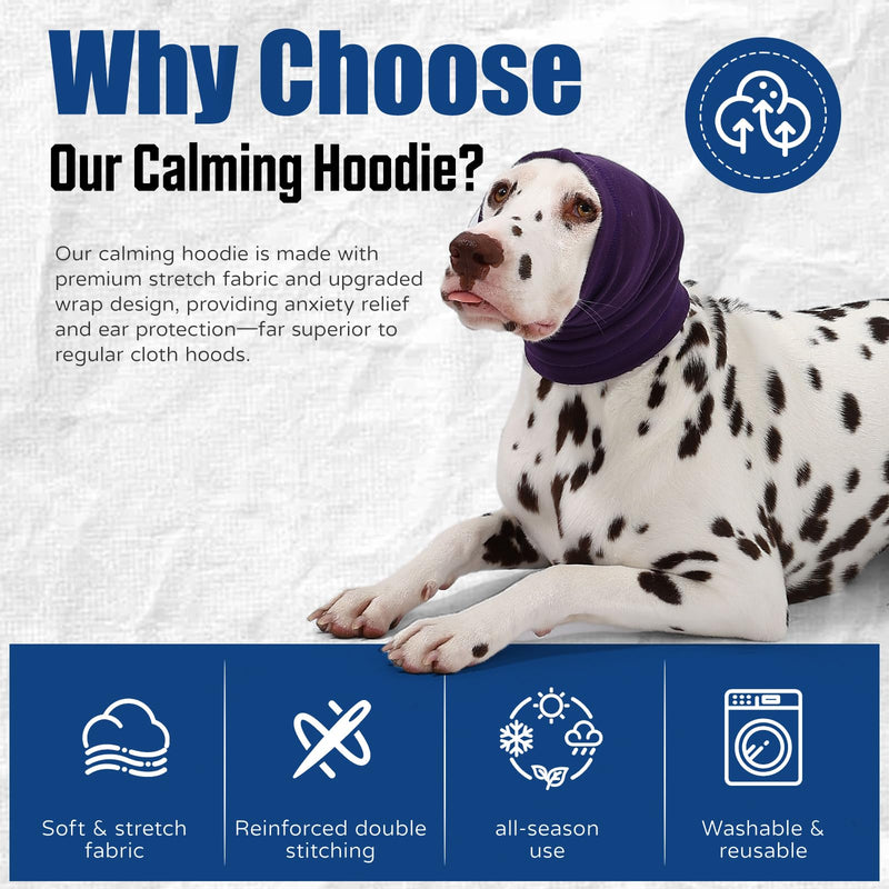 Dog Calming Hoodie Quiet Head Cover Sleeves Anxiety Relief/Noise Protection - Grooming - Thunder - Fireworks M-Head Circle(11.81"~17.32") Purple02
