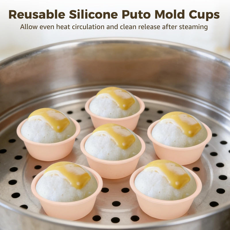 40 PCS Puto Mold Cups for Steamer Filipino with Pouring Measuring Cup, 3 x 1.2 in Reusable Silicone Baking Cups Non Stick, Heat Resistant Steamed Molds for Filipino Puto Muffin Tart Oven Steamer
