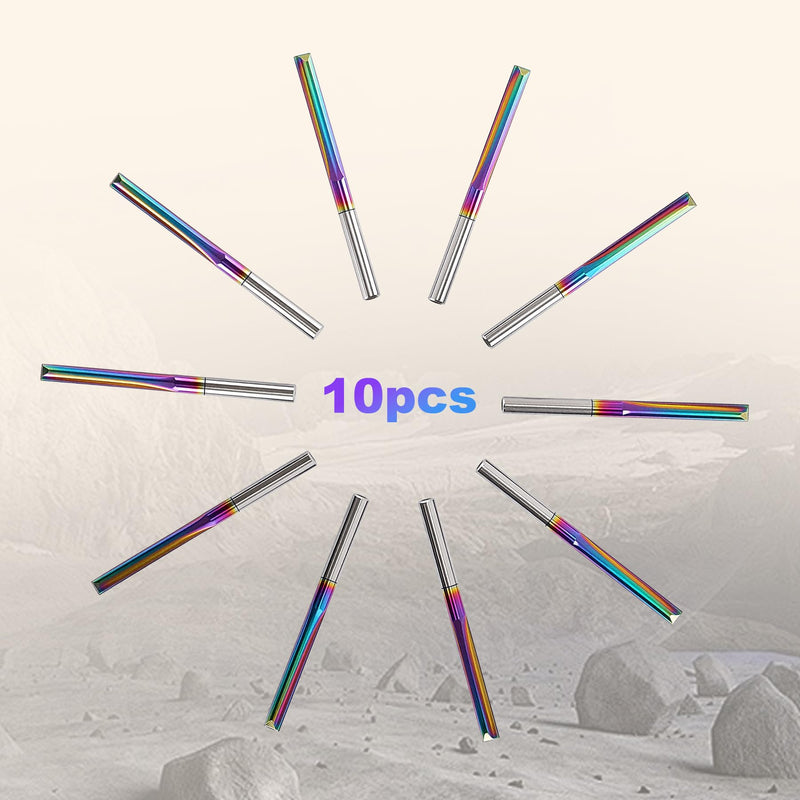 10 Pcs CNC Straight Router Bits 1/8 inch Shank, 2-Flute Carbide Straight Milling Cutter with DLC Coating, 22mm CEL/45mm OAL, CNC Milling Cutting for MDF, PVC, Acrylic, Chipboard & Woodworking