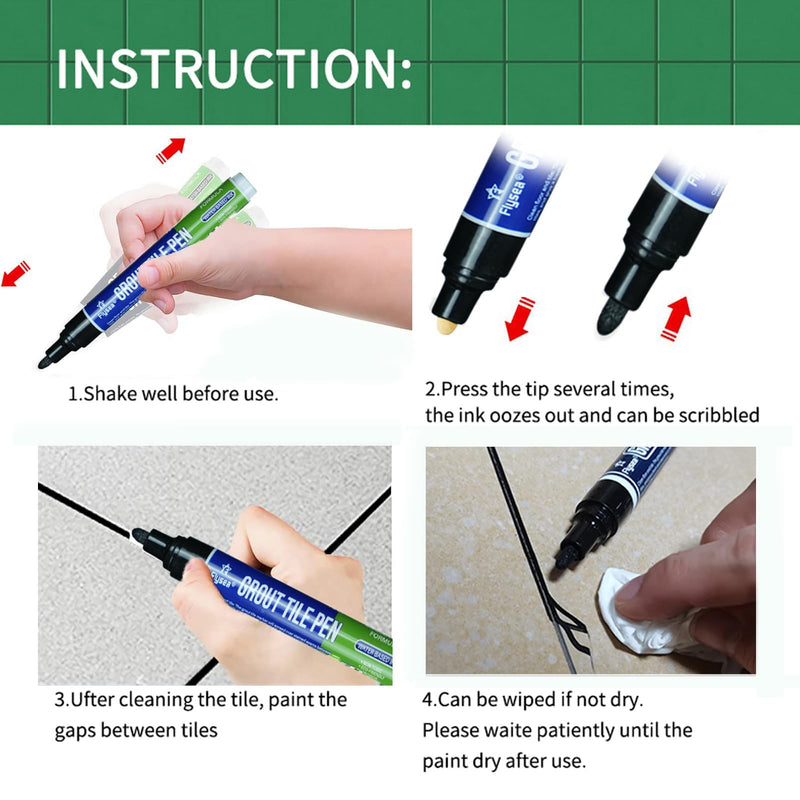 5 PCS Tile Grout Pen Home Repair Pen Tile Paint Markers for Tiles Floor Wall Bathroom Kitchen Repair Tools (Black) Black