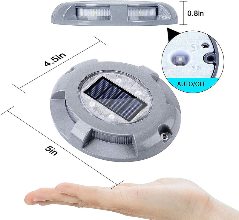 SIEDiNLAR Solar Deck Lights Driveway Dock Light LED Solar Powered Outdoor Waterproof Road Markers for Garden Step Sidewalk Stair Ground Pathway Yard 4 Pack (Blue) Blue Light