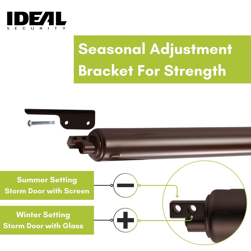 Ideal Security SK9 Standard Pneumatic Storm and Screen Door Closer, 10.5”, Brown