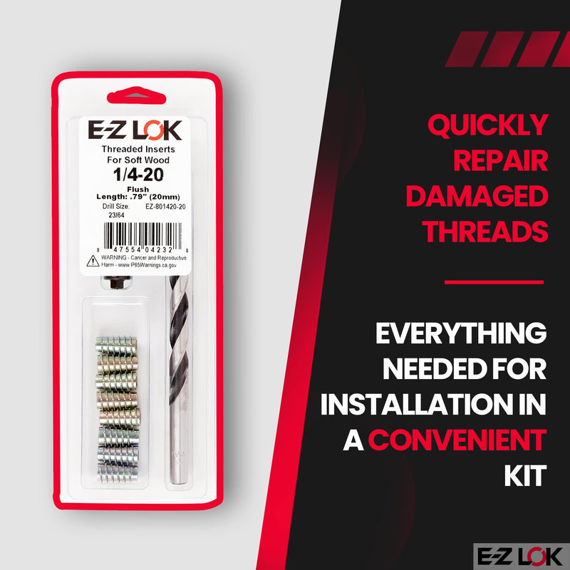 E-Z LOK E-Z Hex Thread Repair Kit for Soft Wood Flush Threaded Inserts 1/4-20 x 20mm, Drill, Installation Tool