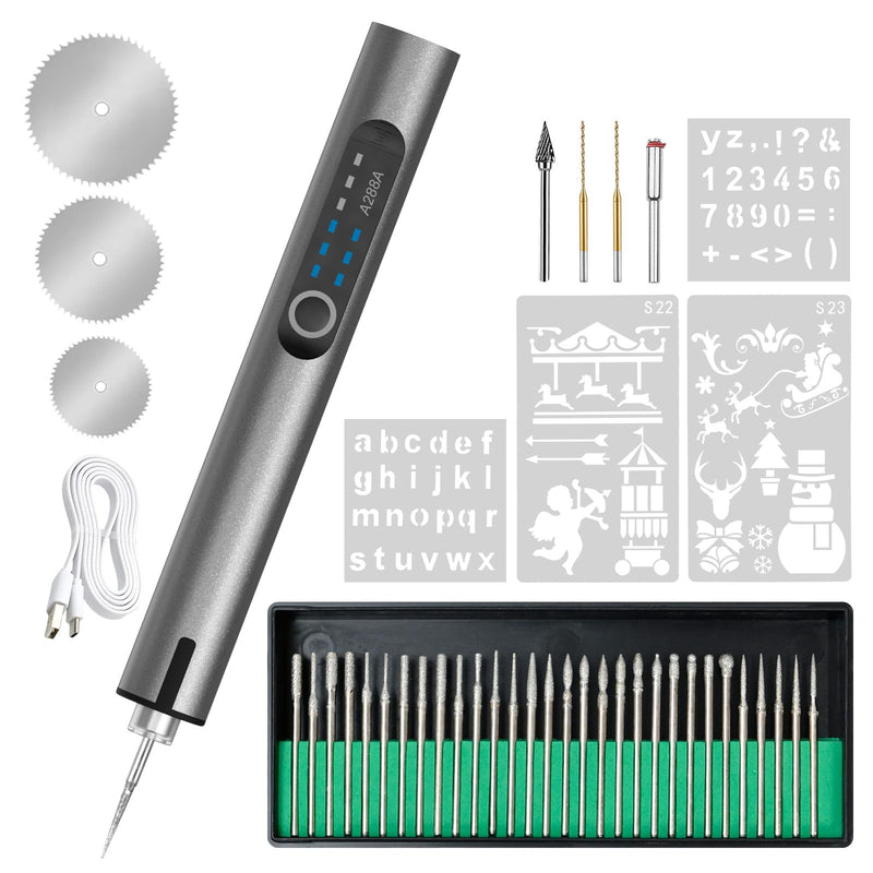 Cordless Electric Engraving Pen with 37 Bits, Portable USB-C Rechargeable Engraver Pen with LED Light - 3-Speed Precision DIY Etching Machine for Wood, Metal, Glass, Plastic, Jewelry & Craft