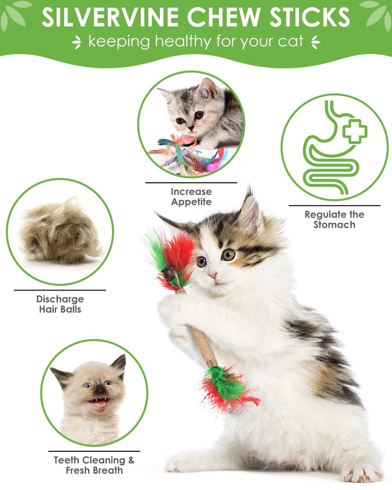 TINDTOP Cat Chew Toys, Silvervine Chew Sticks with 2 Pack Chew Ropes | for Kittens Teeth Cleaning, Increase Appetite, Aggressive Chewers Cat Dental Toy 14 Pack