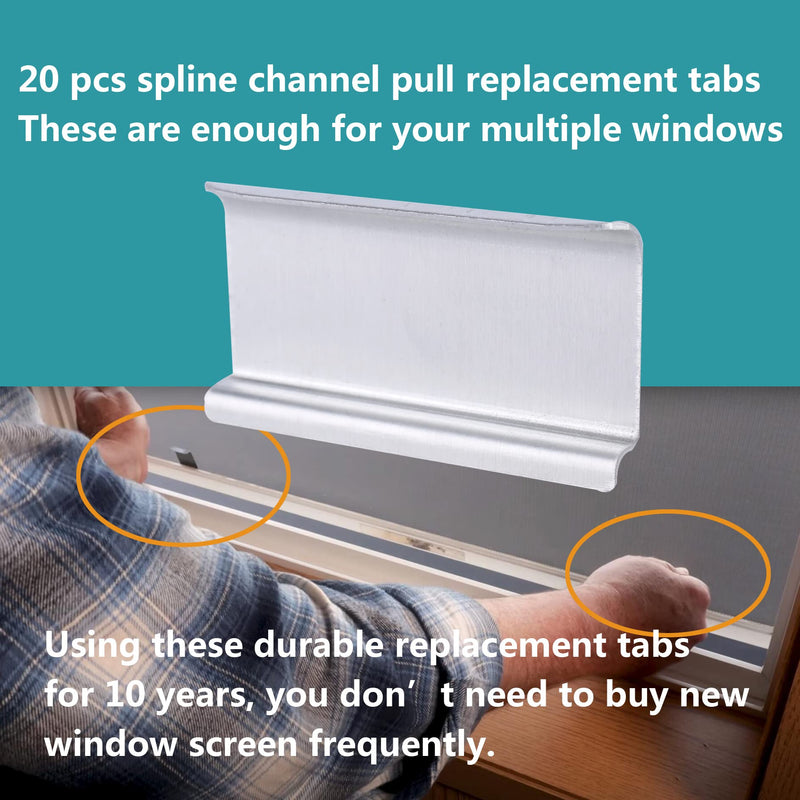 Durable Window Screen Spline Channel Pull Lift Tabs, Aluminum Anti-UV Don’t Broken Like Plastic Pull Tabs in Sunlight, Sliver, C Shape, 20 PCS