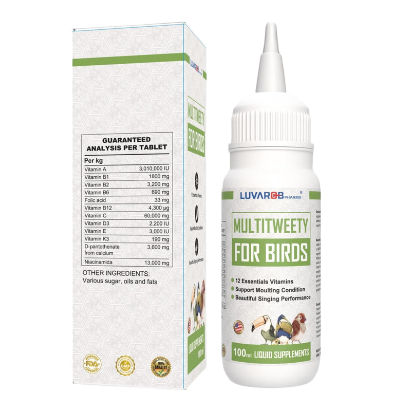 Multi-Drops for All Birds 5 Ounce, Multitweety 100ml High-Potency Vitamin Supplement, Support Moulting Condition,Beautiful Singing Performance, Improve Reproductions, Quality Eggs,No Leg Incurvations