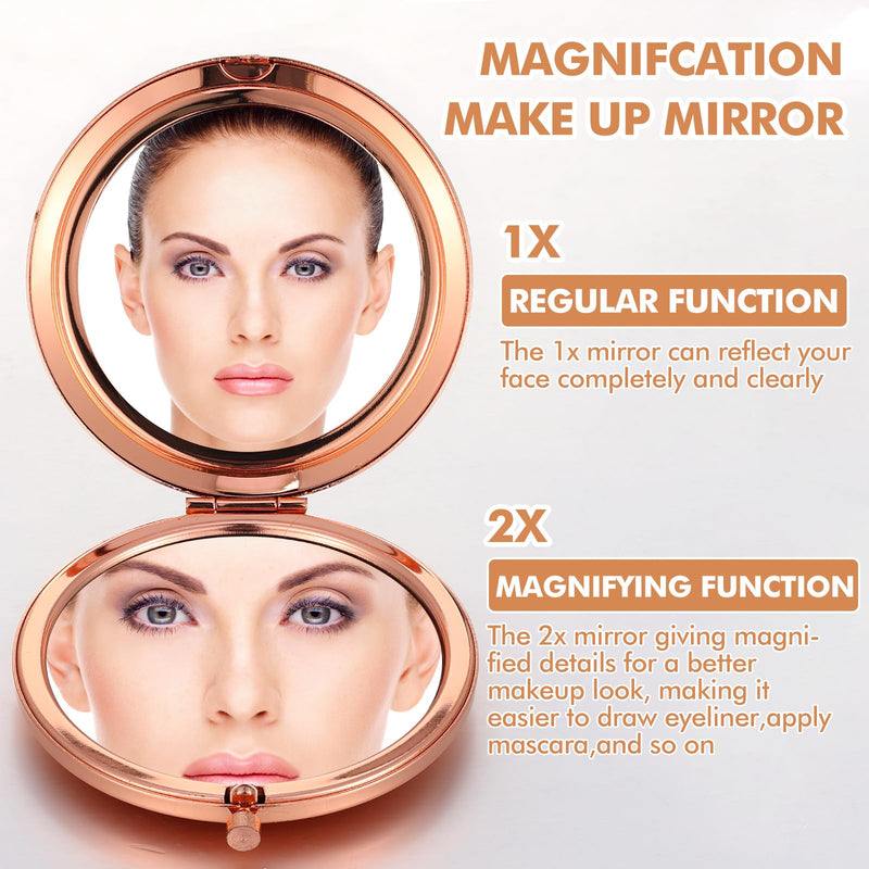12 Pcs Small Compact Folding Pocket Makeup Mirror - Round Hand Held Mirror with 1X/2X Magnification for Women Girls Travel