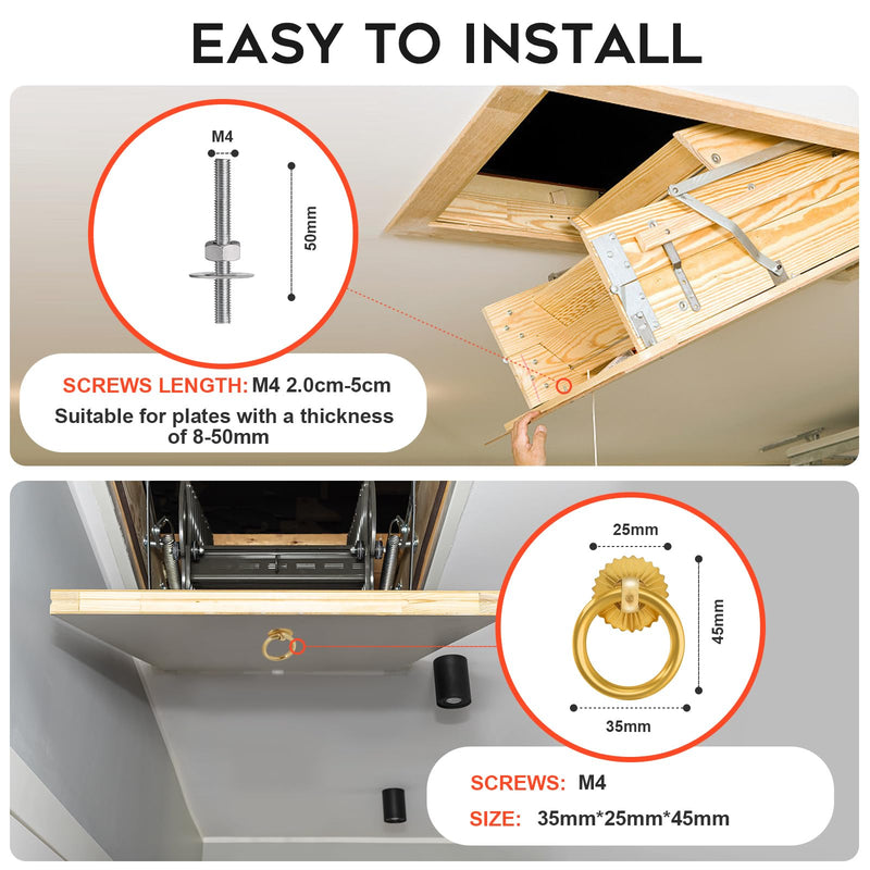 Complete Ladder Pull Down System Kit, Attic Stair Pull Kit, Includes 1 Attic Extension Rod up to 40 Inches and 1 Storage Hook.