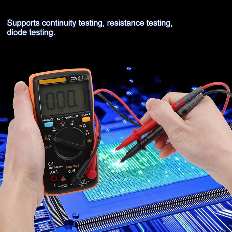 Multimeter, AN8008 True-RMS Digital Multimeter AC DC Voltage Ammeter Current Ohm Meter Ranging Fast Accurately Measures Voltage with Bag