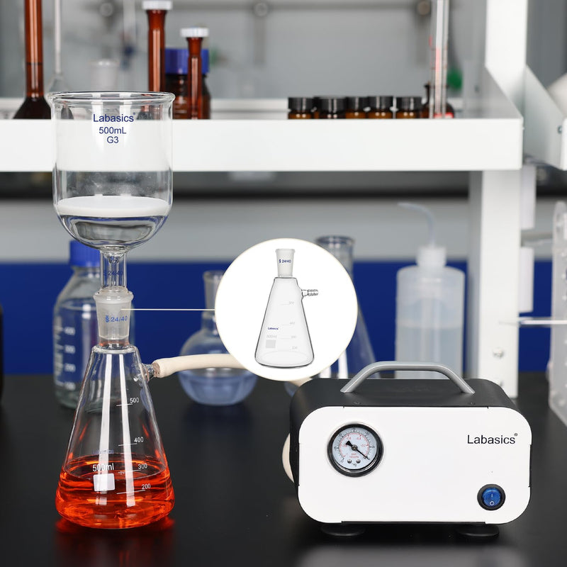 Labasics 1000 ml Filtering Flask with 24/40 Standard Taper Joint, High Borosilicate Glass Filter Flask, Bolt Neck with Tubulation, 9 mm Hose Interface