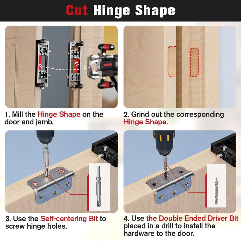 Door Hinge Template Kit, Portable Mortiser for Square & Radius Hinges - Full Flexibility for Hinge Size & Shape, Durable Aluminum & Plastic Build, Black