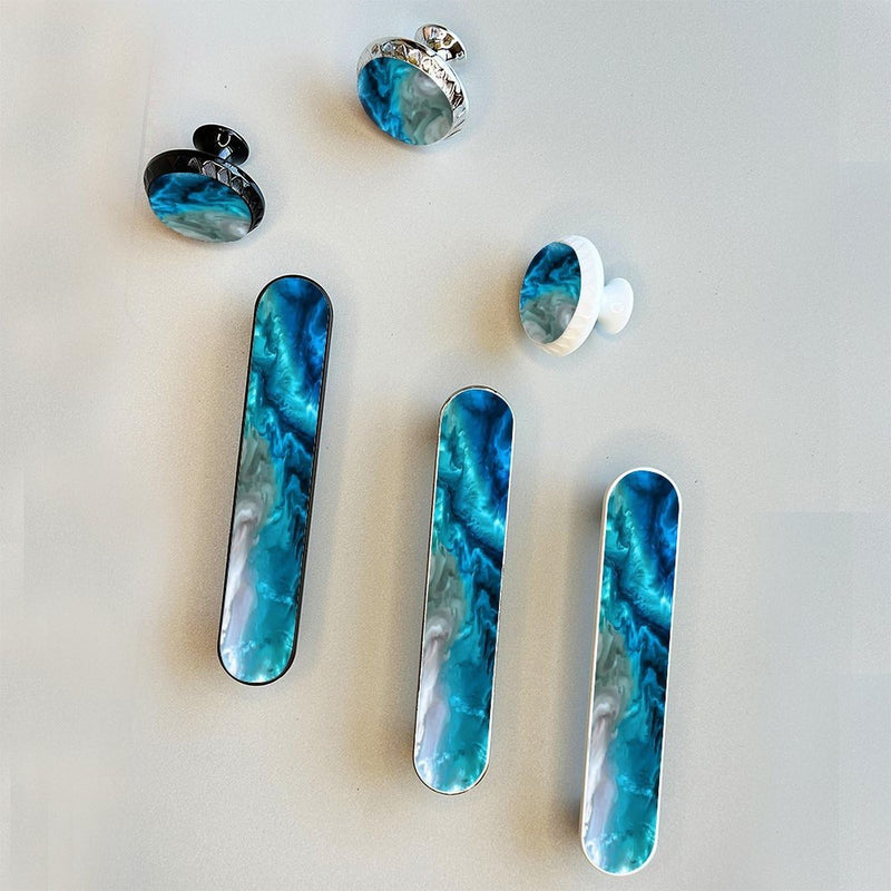 4 Pack Aqua Aquamarine Blue Water Cabinet Handles 3-3/4 Inch (96mm) Hole Center Silver Cabinet Pull Unique Drawer Handle Bathroom Drawer Pulls Kitchen Cabinet Hardware