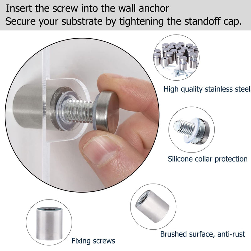 Standoff Screws for Wall Mount, 20 Pcs 3/4 x 1 in Stainless Steel Mounting Hardware, for Hanging Acrylic Picture Frame and Sign Standoffs Acrylic Screws
