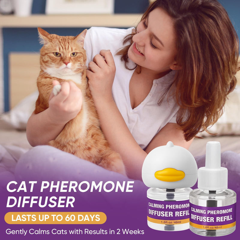 Cat Calming Pheromone Diffuser Kit, 2 Plug-Ins + 4 Refills (48ml Each),Long-Lasting Stress & Anxiety Relief, Reduces Fighting, Spraying & Scratching, Safe & Drug-Free Comfort for All Cats and Kittens Purple
